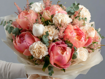 Букет с пионами «Медовый этюд»