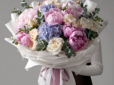 Букет с пионами «Тёплая акварель»