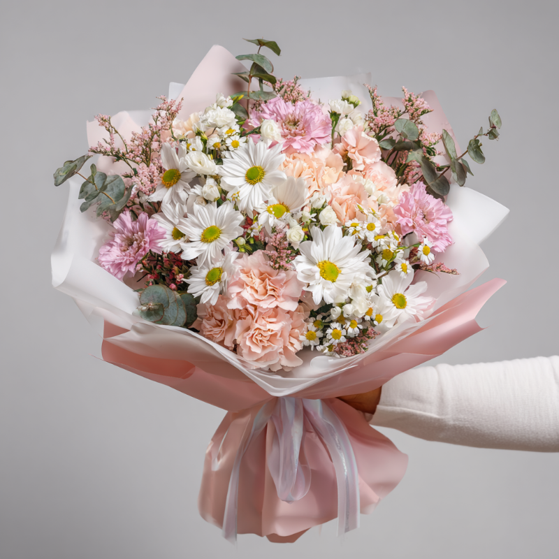 Букет с хризантемами «Полевое чудо»